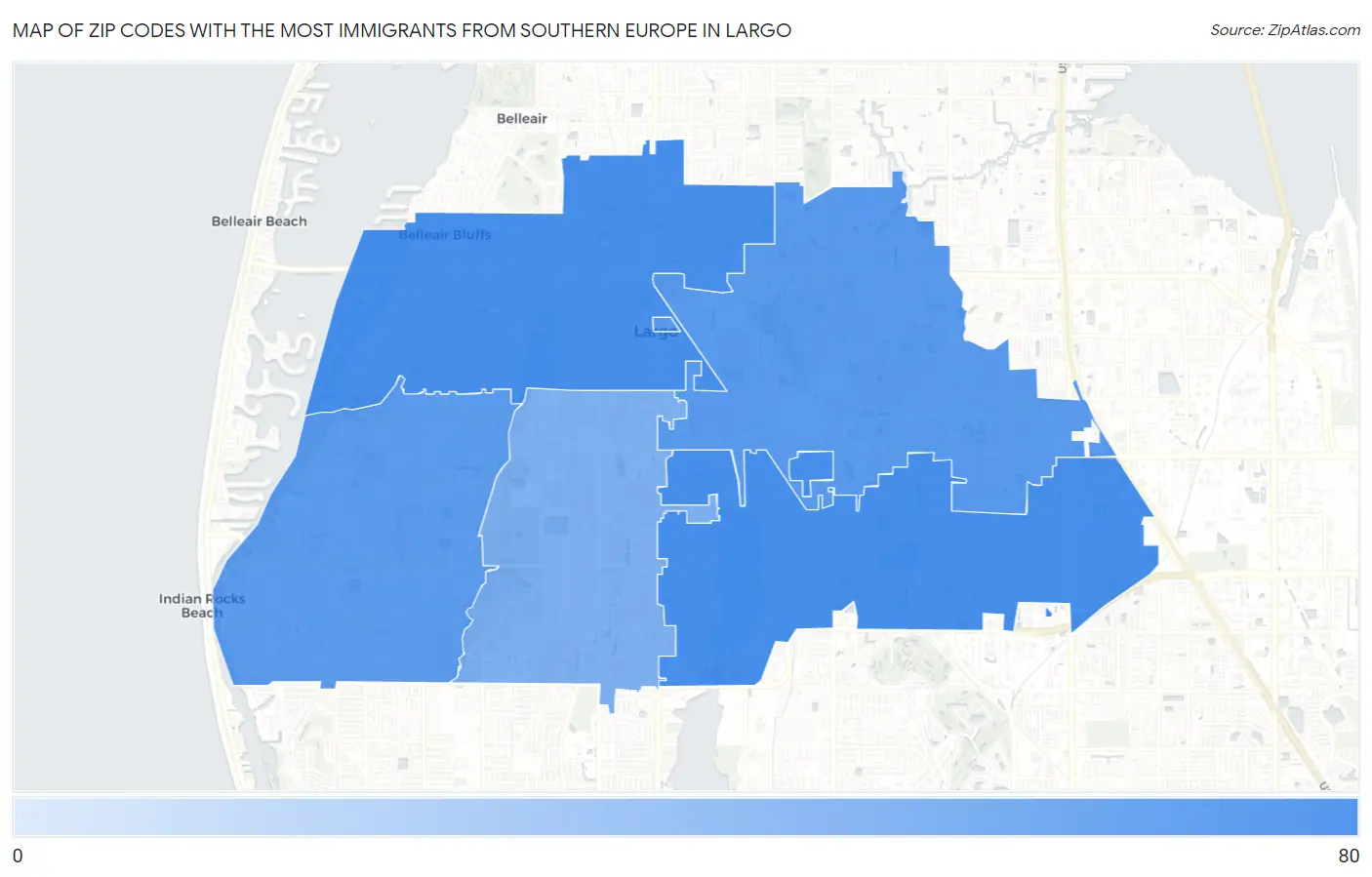 Zip Codes with the Most Immigrants from Southern Europe in Largo Map