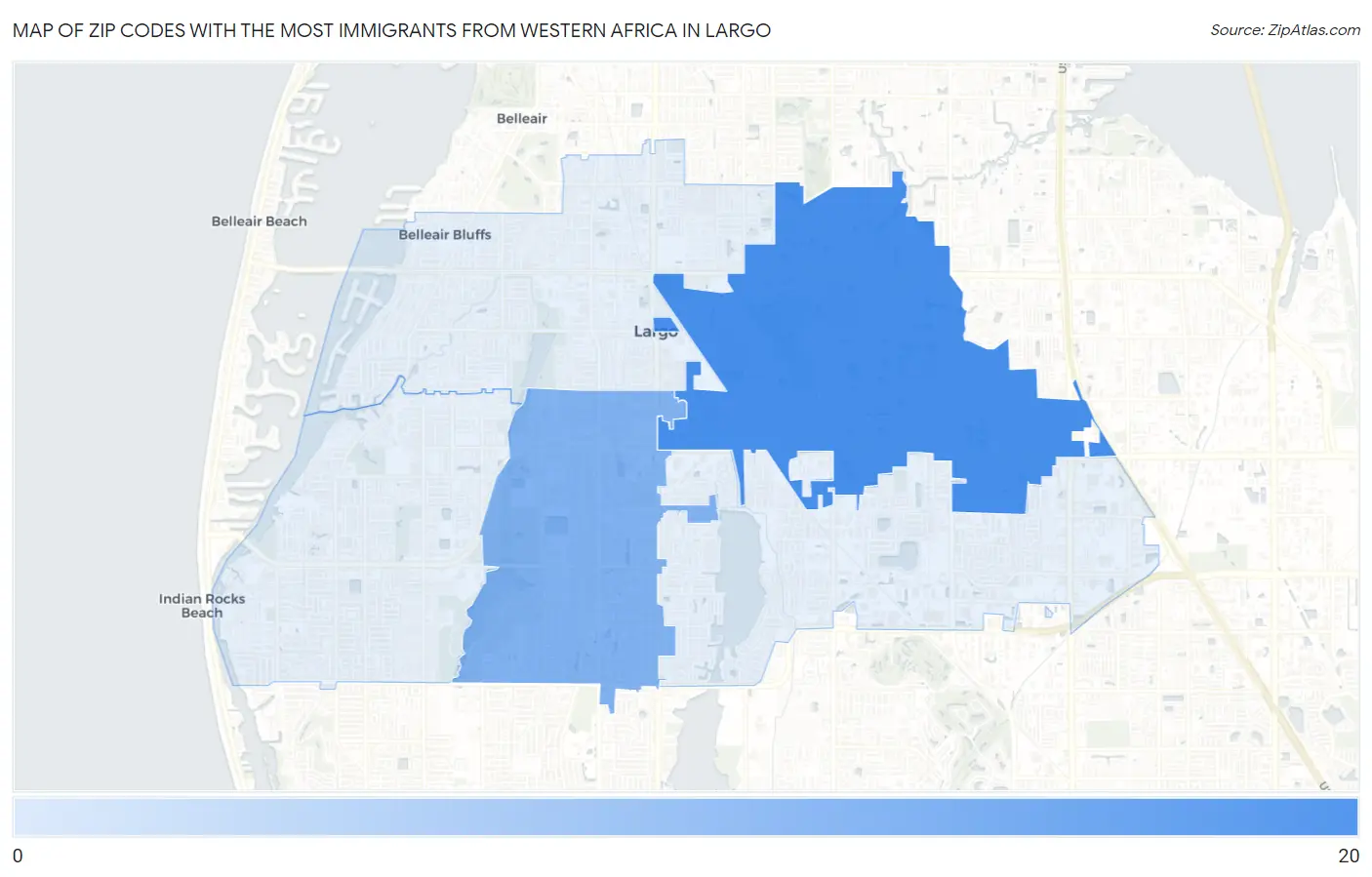 Zip Codes with the Most Immigrants from Western Africa in Largo Map