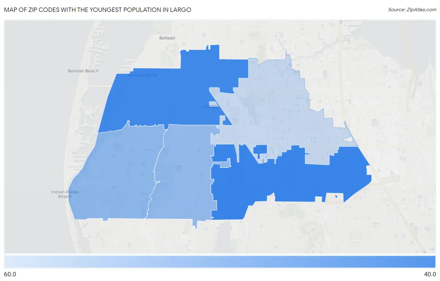 Zip Codes with the Youngest Population in Largo Map