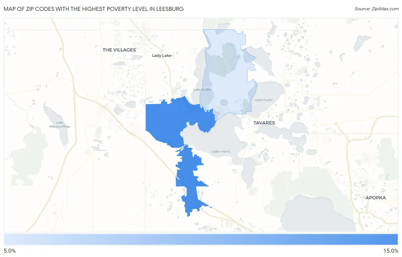 Zip Codes with the Highest Poverty Level in Leesburg Map