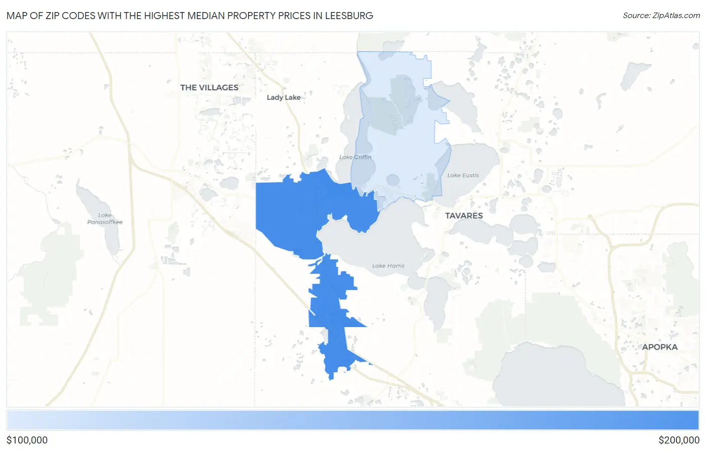 Zip Codes with the Highest Median Property Prices in Leesburg Map