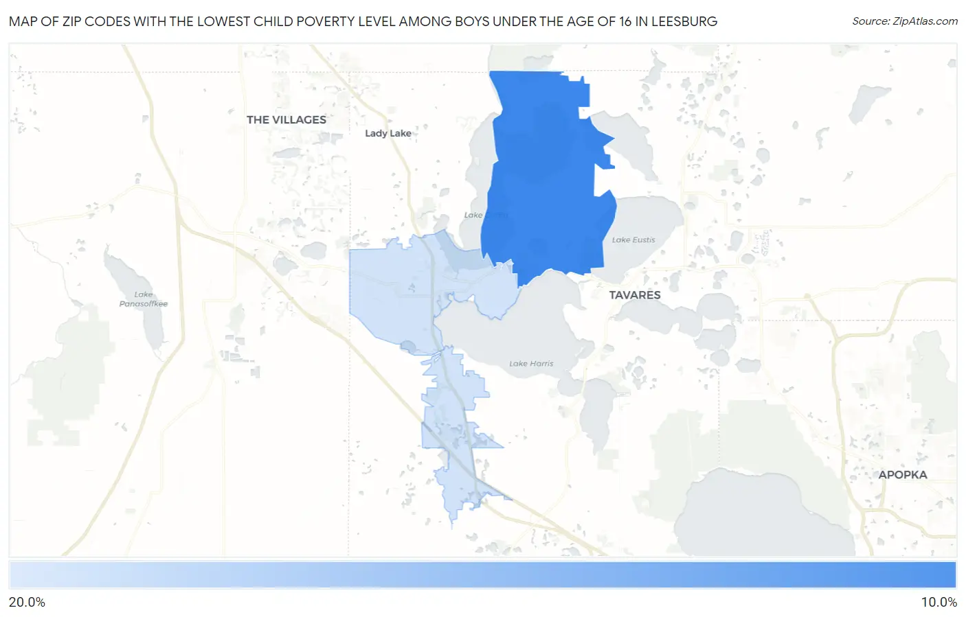Zip Codes with the Lowest Child Poverty Level Among Boys Under the Age of 16 in Leesburg Map