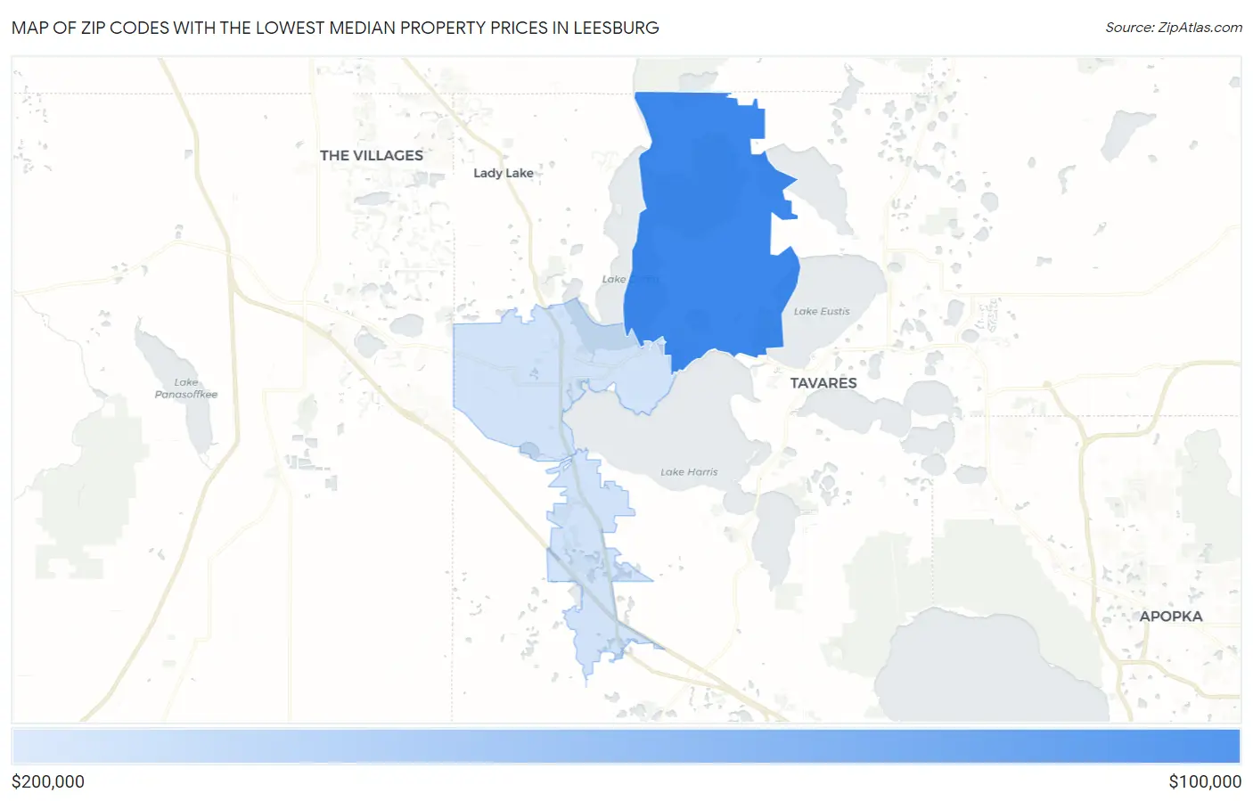 Zip Codes with the Lowest Median Property Prices in Leesburg Map