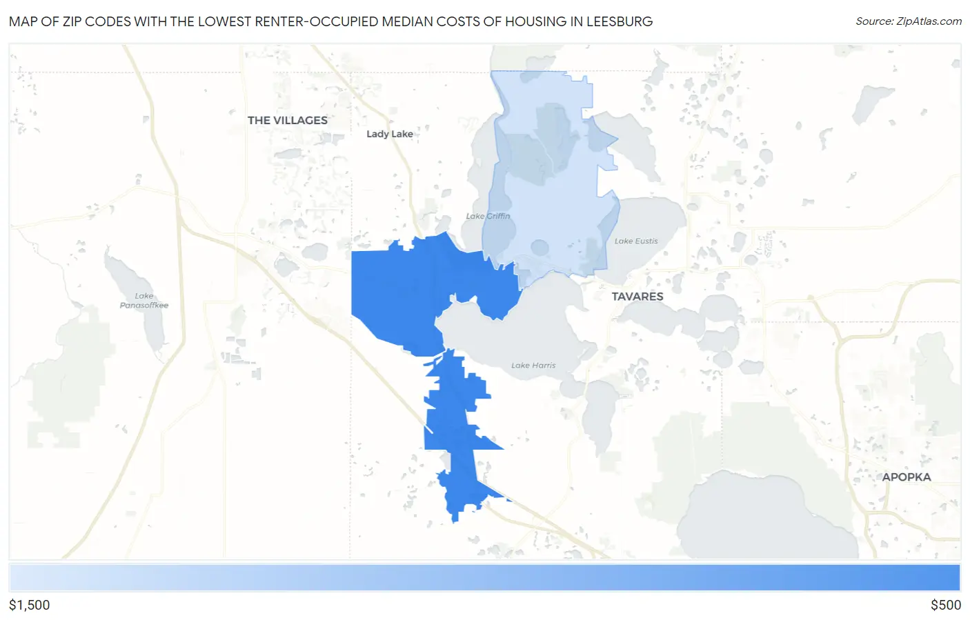 Zip Codes with the Lowest Renter-Occupied Median Costs of Housing in Leesburg Map