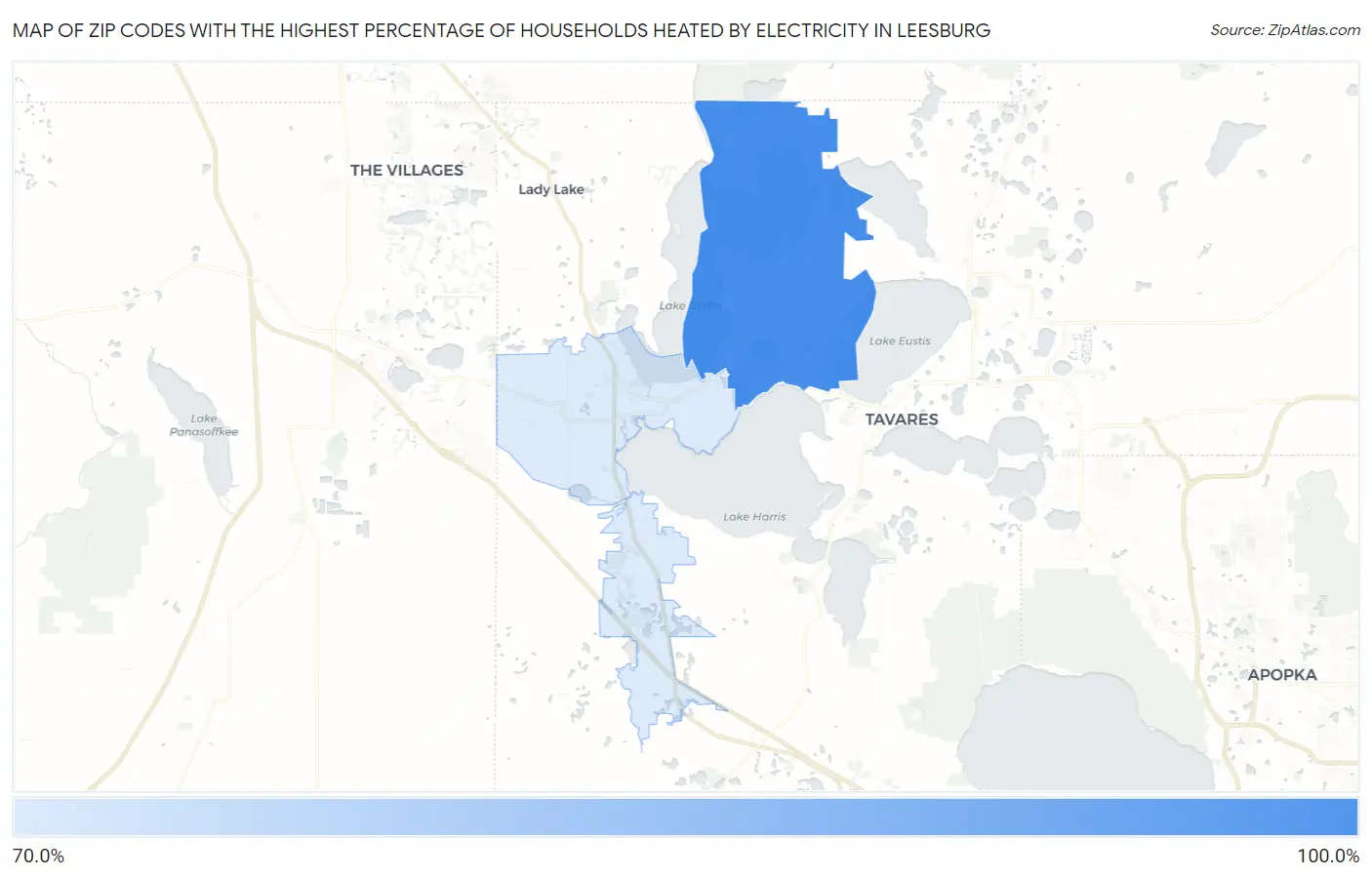 Zip Codes with the Highest Percentage of Households Heated by Electricity in Leesburg Map