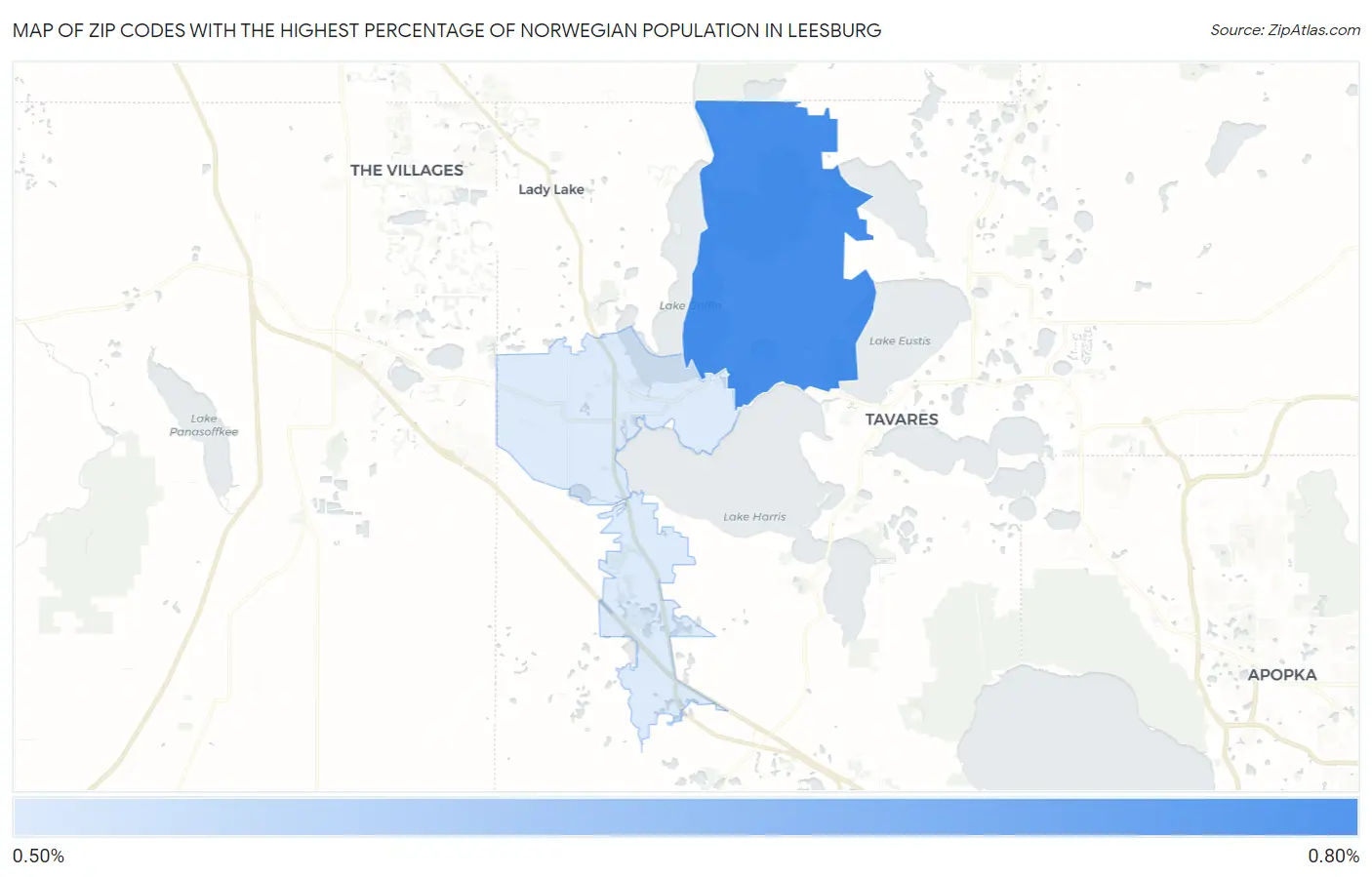 Zip Codes with the Highest Percentage of Norwegian Population in Leesburg Map