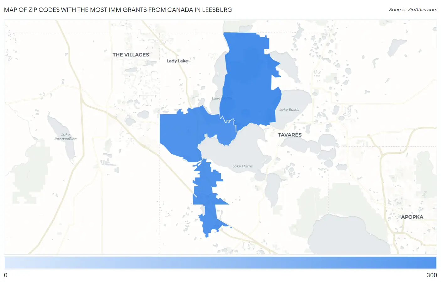 Zip Codes with the Most Immigrants from Canada in Leesburg Map