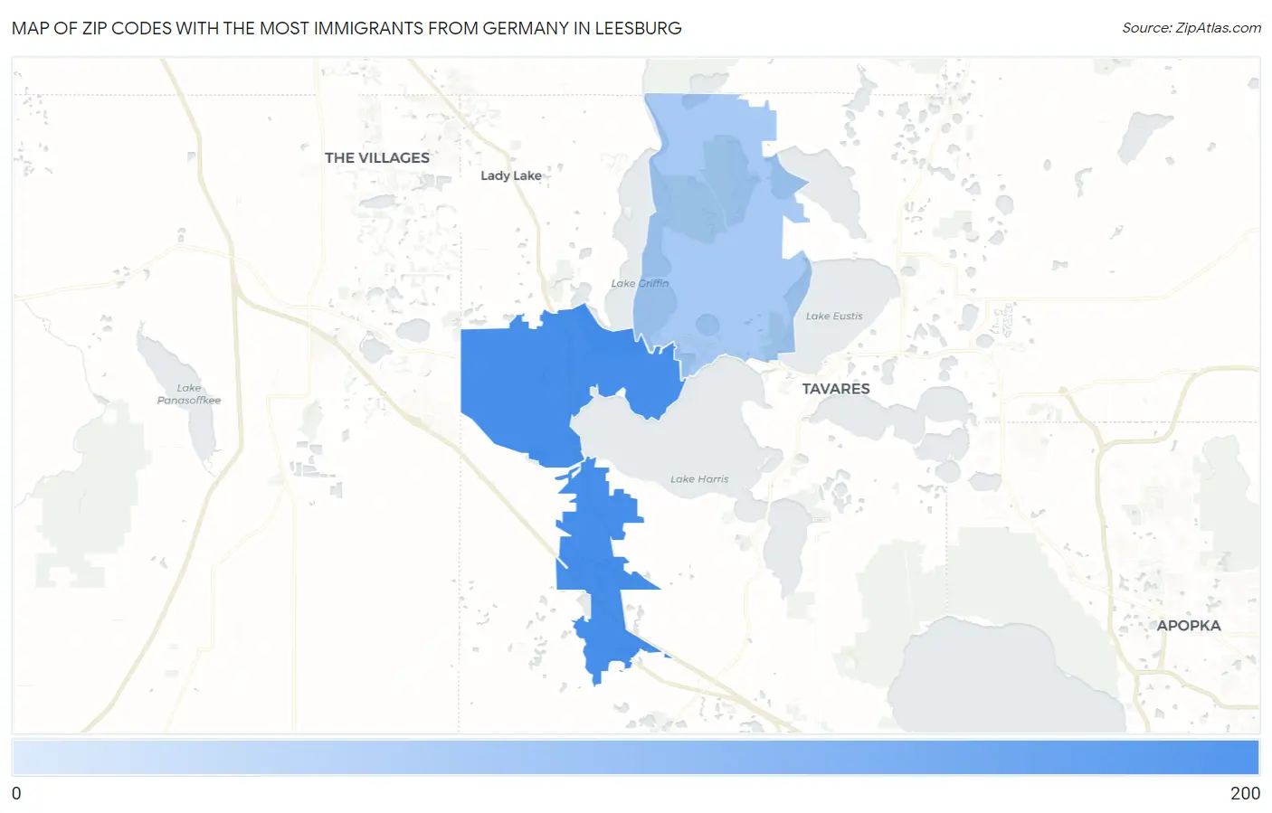 Zip Codes with the Most Immigrants from Germany in Leesburg Map
