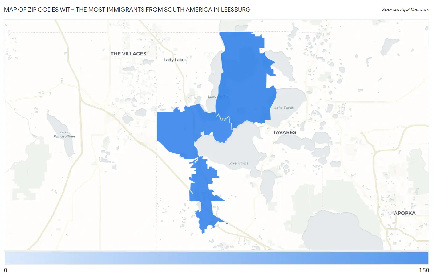 Zip Codes with the Most Immigrants from South America in Leesburg Map