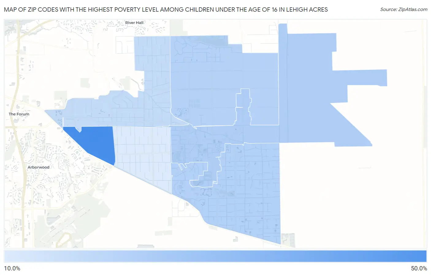 Zip Codes with the Highest Poverty Level Among Children Under the Age of 16 in Lehigh Acres Map