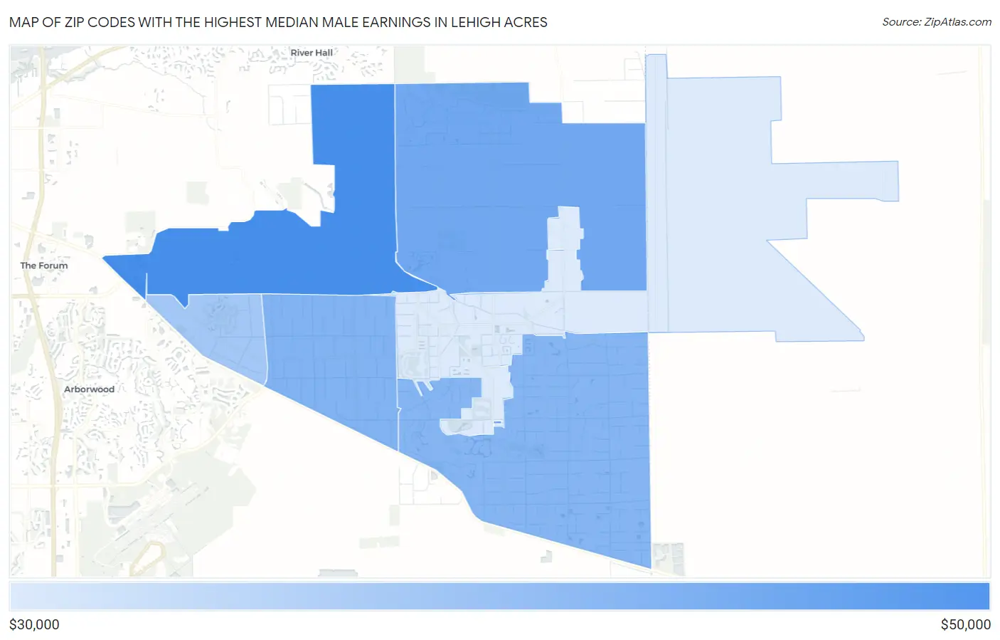Zip Codes with the Highest Median Male Earnings in Lehigh Acres Map