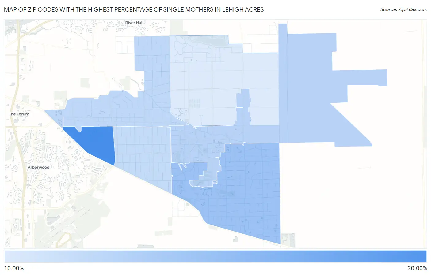 Zip Codes with the Highest Percentage of Single Mothers in Lehigh Acres Map