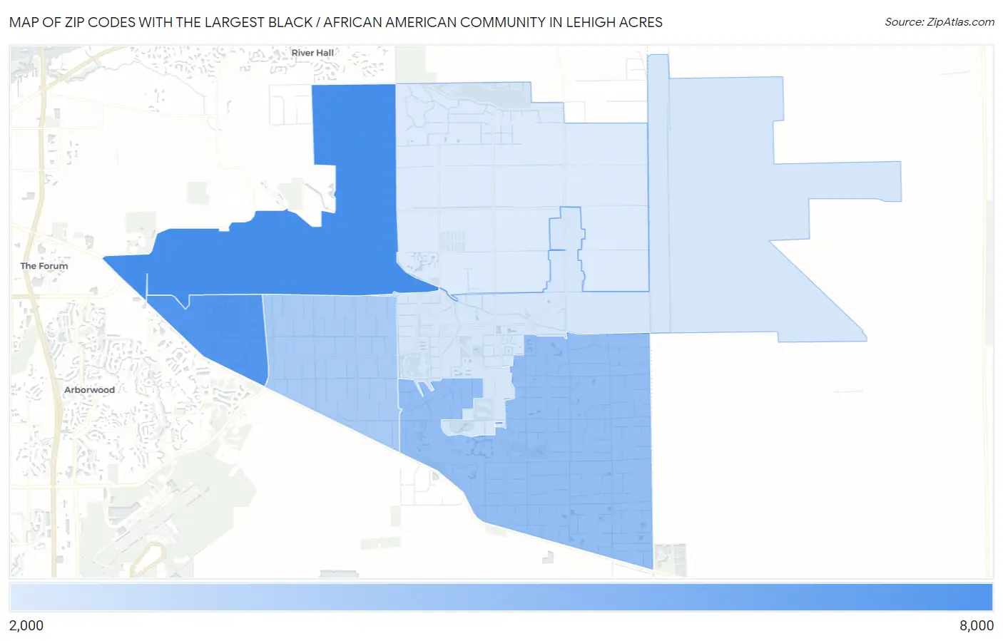 Zip Codes with the Largest Black / African American Community in Lehigh Acres Map