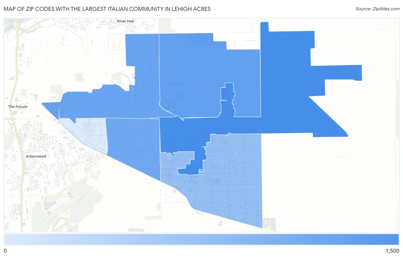 Zip Codes with the Largest Italian Community in Lehigh Acres Map
