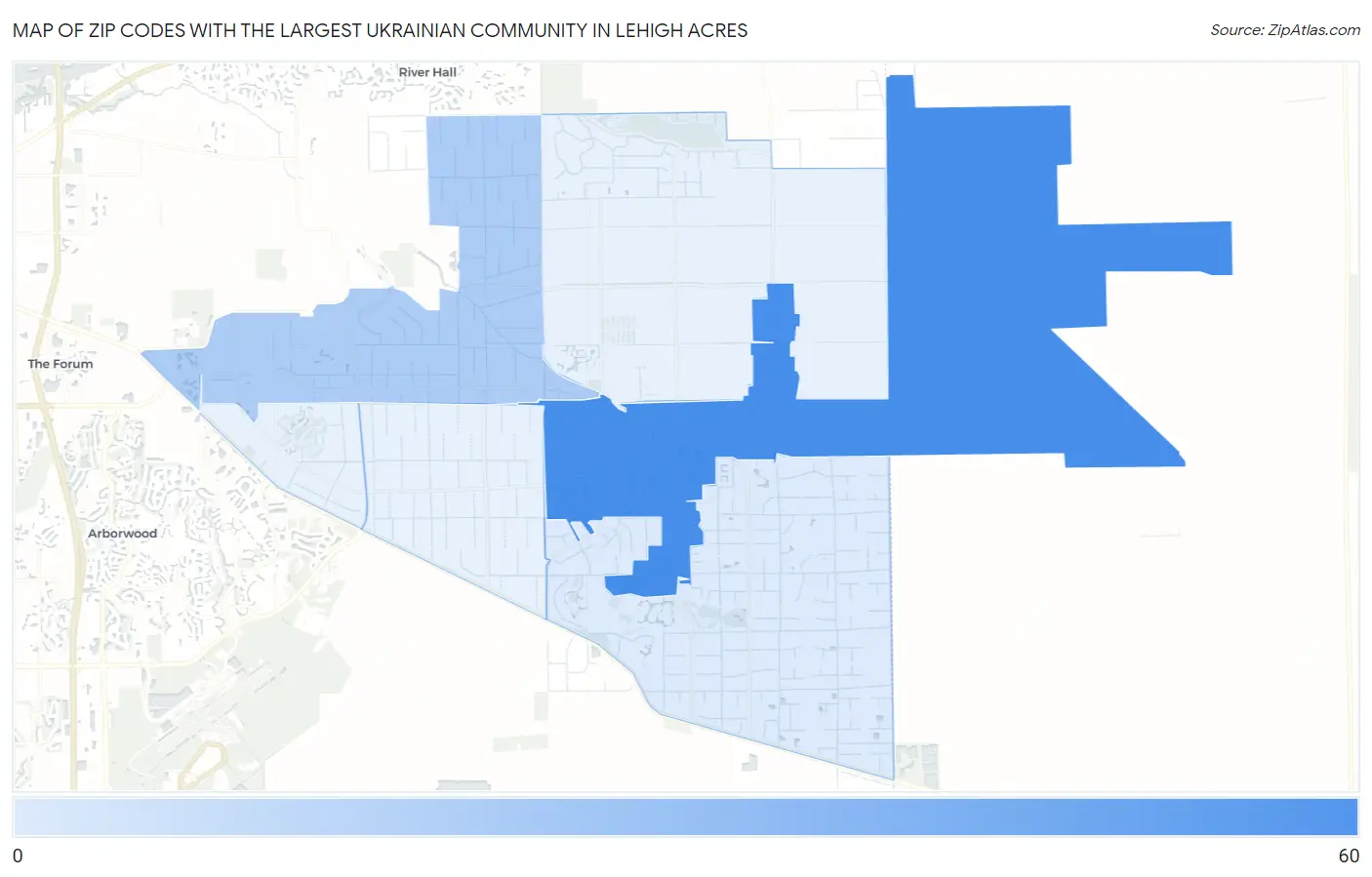 Zip Codes with the Largest Ukrainian Community in Lehigh Acres Map