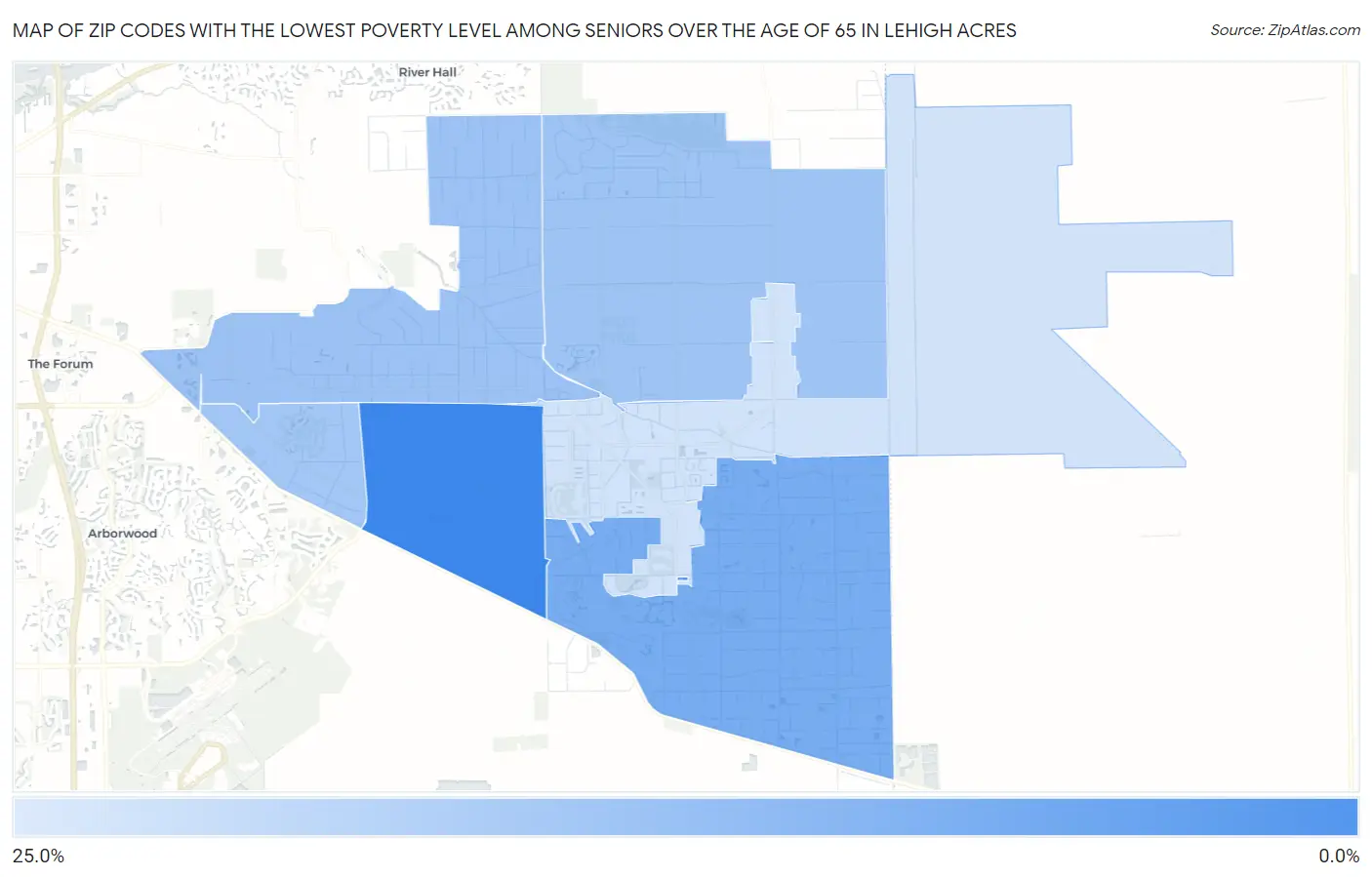 Zip Codes with the Lowest Poverty Level Among Seniors Over the Age of 65 in Lehigh Acres Map