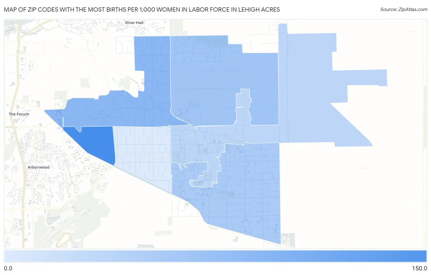 Zip Codes with the Most Births per 1,000 Women in Labor Force in Lehigh Acres Map