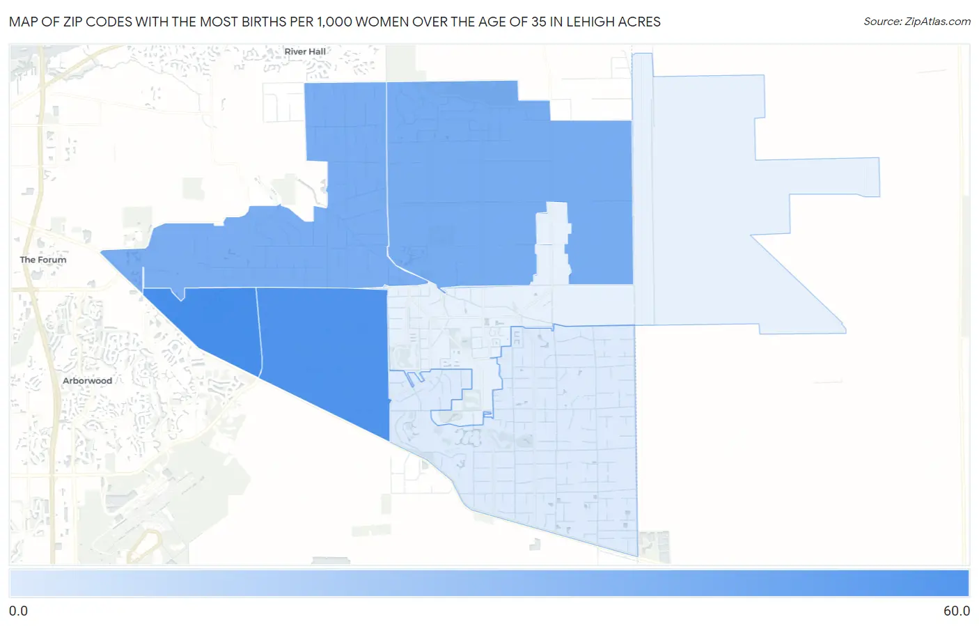 Zip Codes with the Most Births per 1,000 Women Over the Age of 35 in Lehigh Acres Map