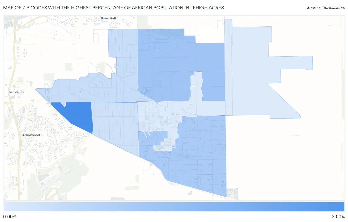 Zip Codes with the Highest Percentage of African Population in Lehigh Acres Map