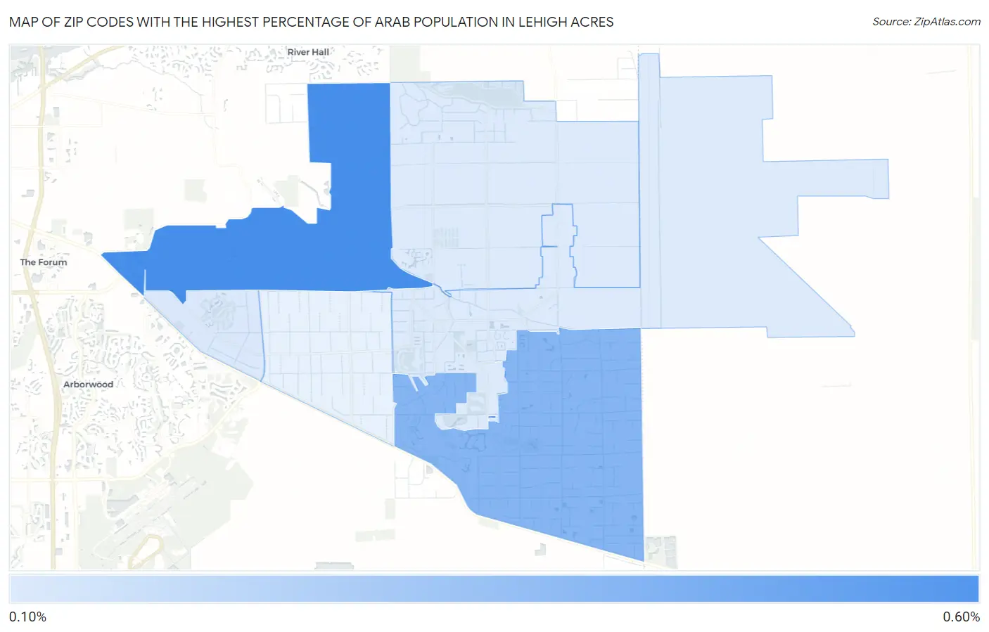 Zip Codes with the Highest Percentage of Arab Population in Lehigh Acres Map