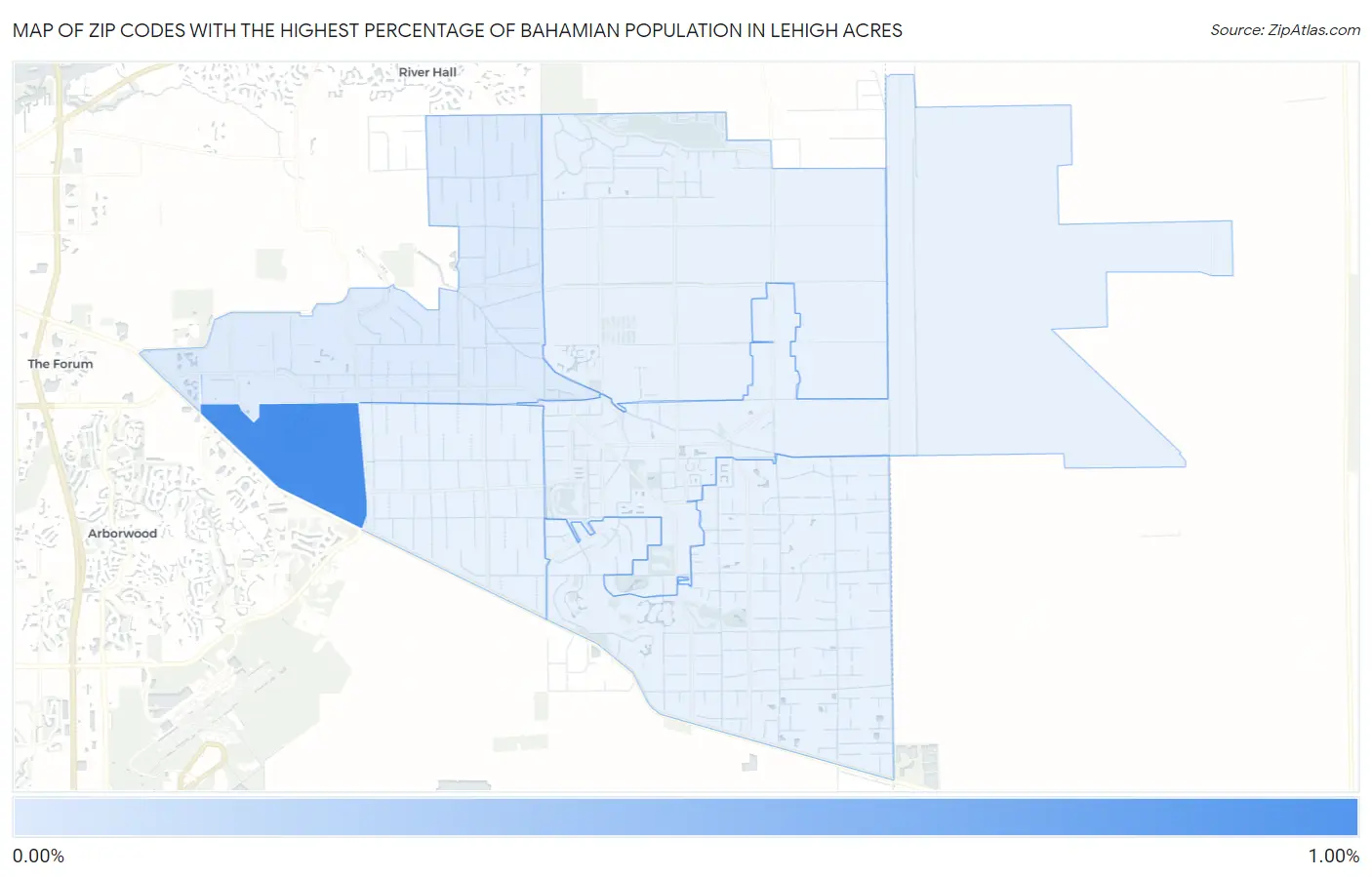 Zip Codes with the Highest Percentage of Bahamian Population in Lehigh Acres Map