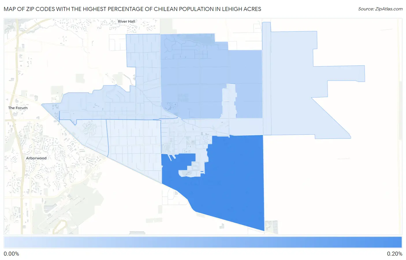 Zip Codes with the Highest Percentage of Chilean Population in Lehigh Acres Map