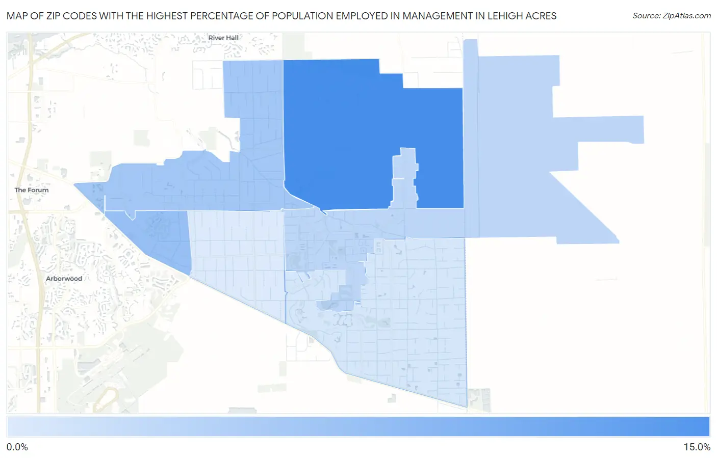Zip Codes with the Highest Percentage of Population Employed in Management in Lehigh Acres Map