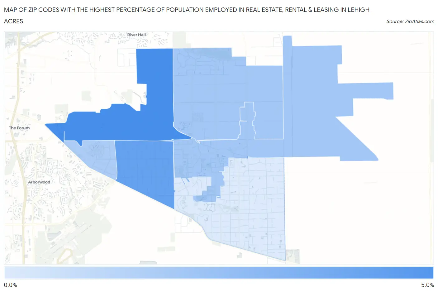 Zip Codes with the Highest Percentage of Population Employed in Real Estate, Rental & Leasing in Lehigh Acres Map