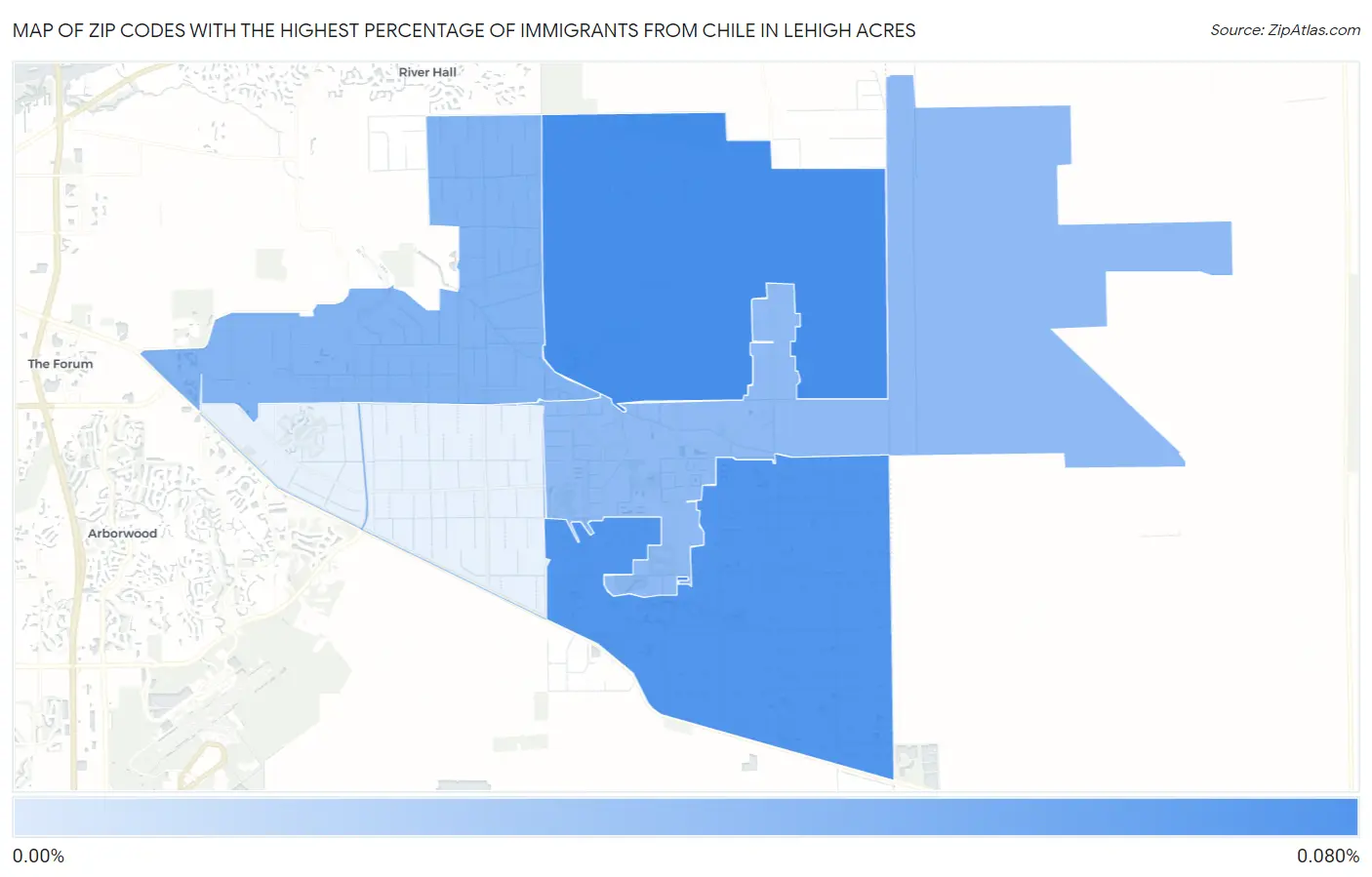 Zip Codes with the Highest Percentage of Immigrants from Chile in Lehigh Acres Map
