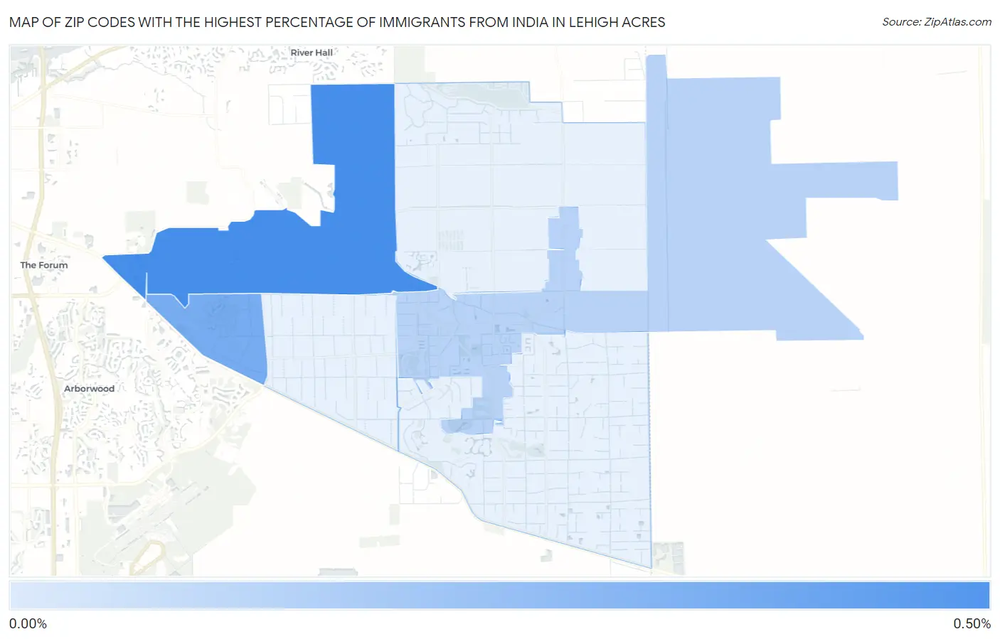 Zip Codes with the Highest Percentage of Immigrants from India in Lehigh Acres Map
