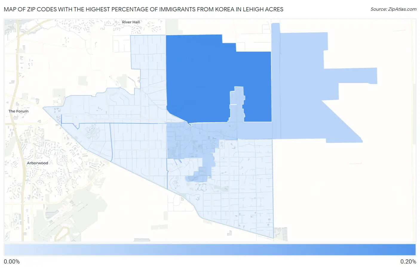 Zip Codes with the Highest Percentage of Immigrants from Korea in Lehigh Acres Map
