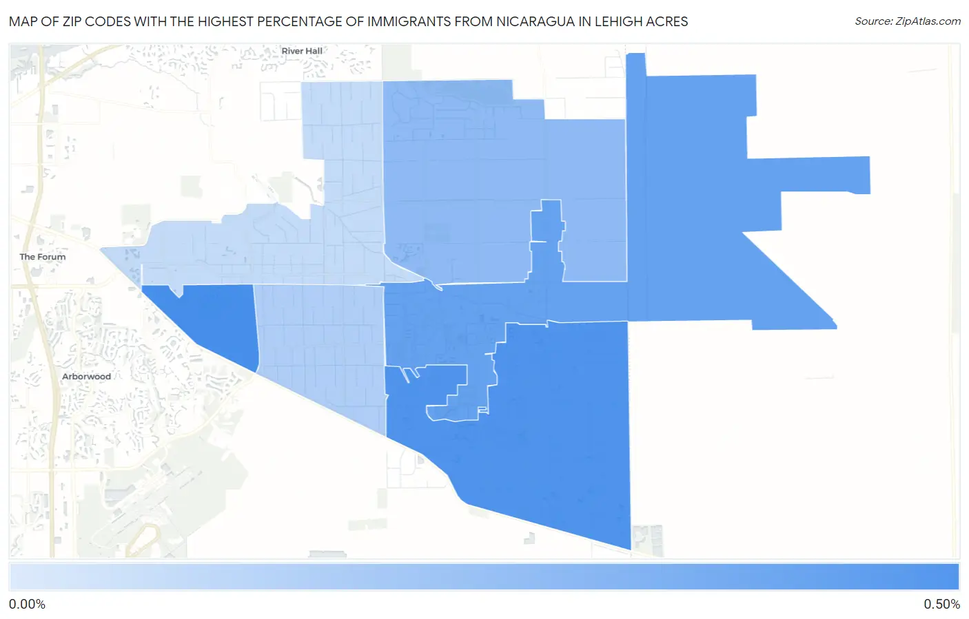 Zip Codes with the Highest Percentage of Immigrants from Nicaragua in Lehigh Acres Map