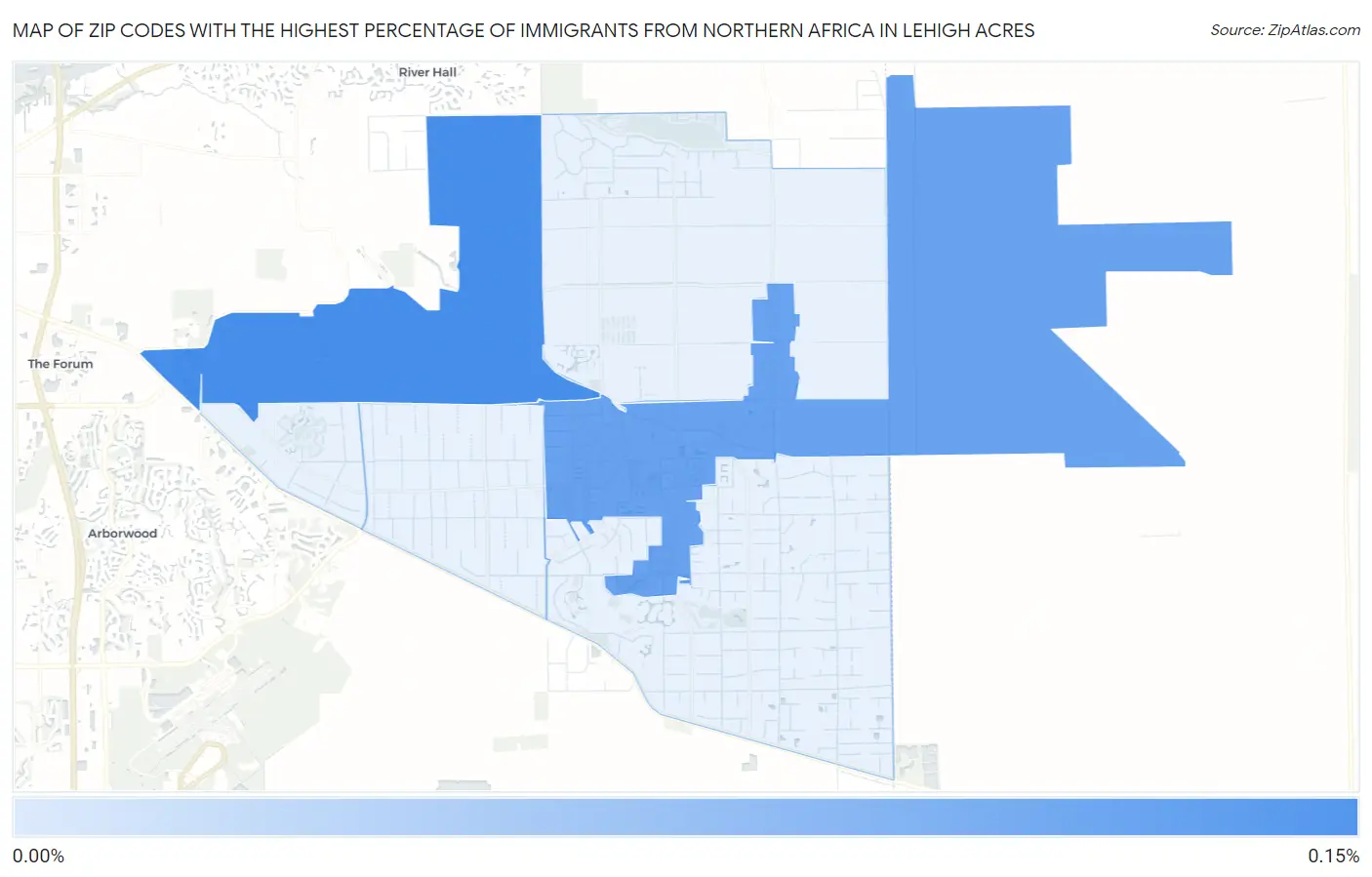 Zip Codes with the Highest Percentage of Immigrants from Northern Africa in Lehigh Acres Map