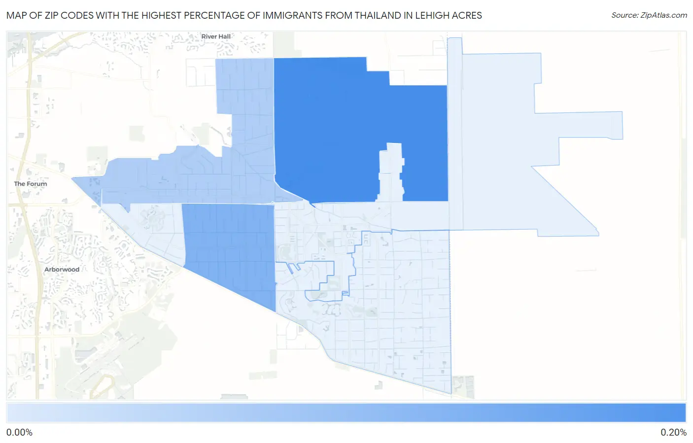 Zip Codes with the Highest Percentage of Immigrants from Thailand in Lehigh Acres Map