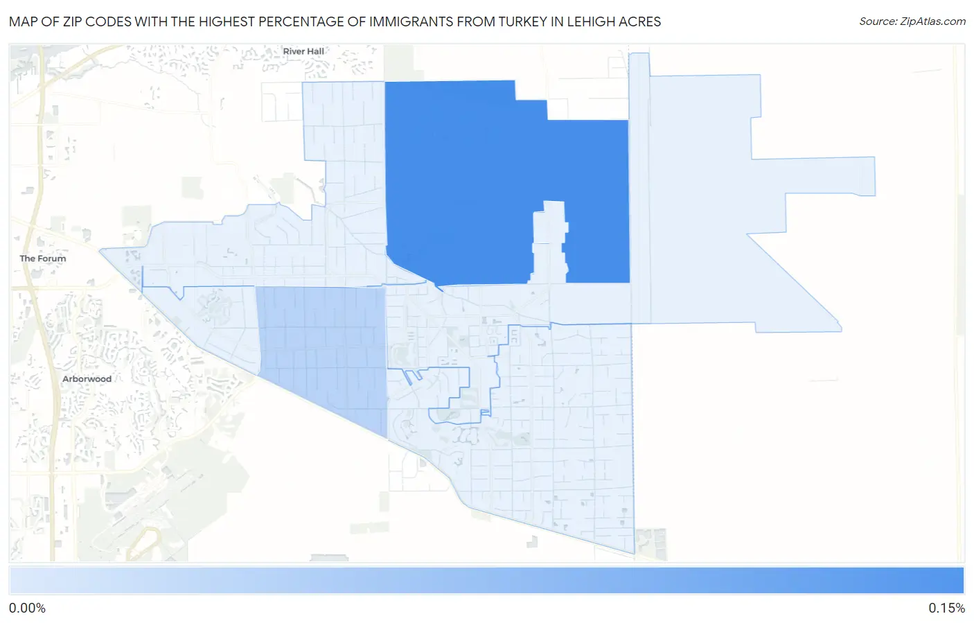 Zip Codes with the Highest Percentage of Immigrants from Turkey in Lehigh Acres Map