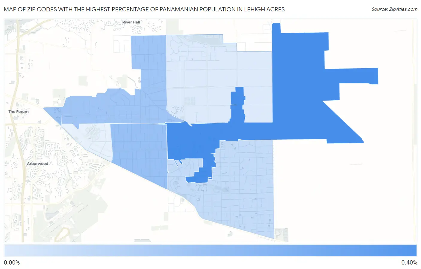 Zip Codes with the Highest Percentage of Panamanian Population in Lehigh Acres Map