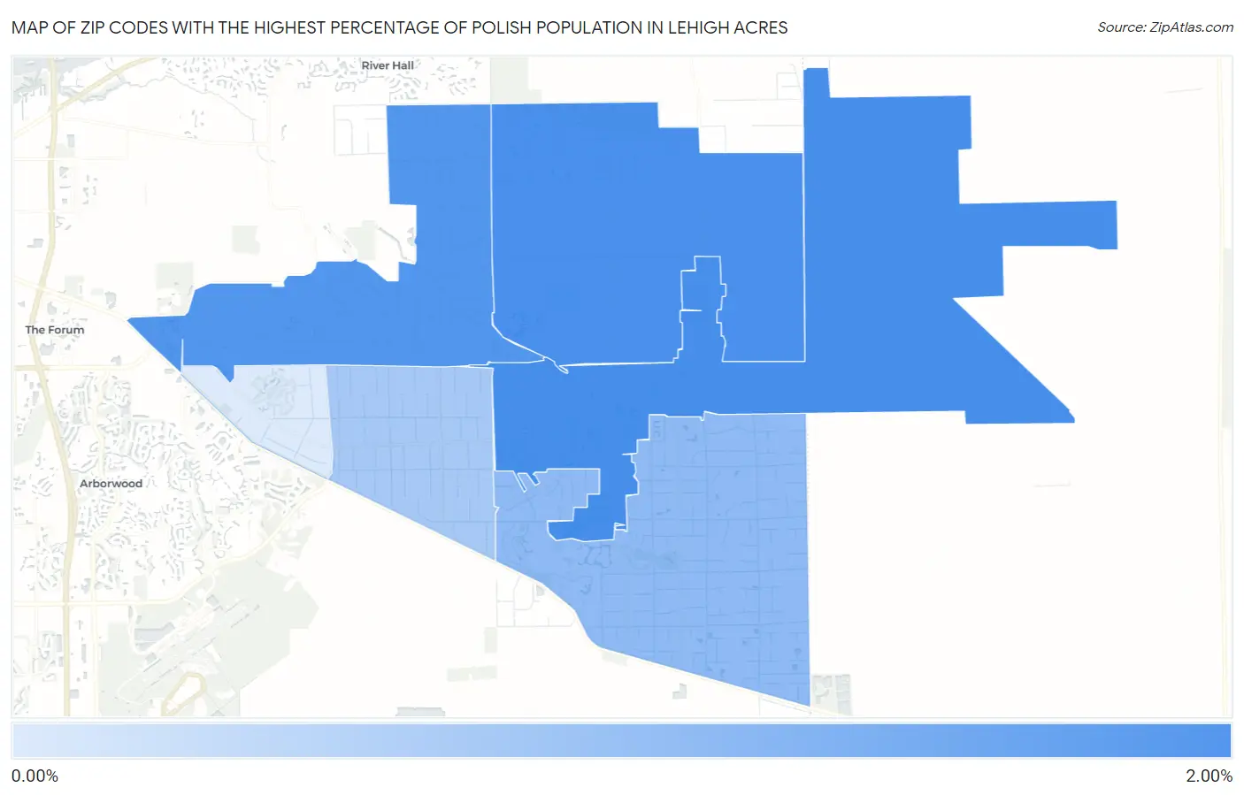 Zip Codes with the Highest Percentage of Polish Population in Lehigh Acres Map