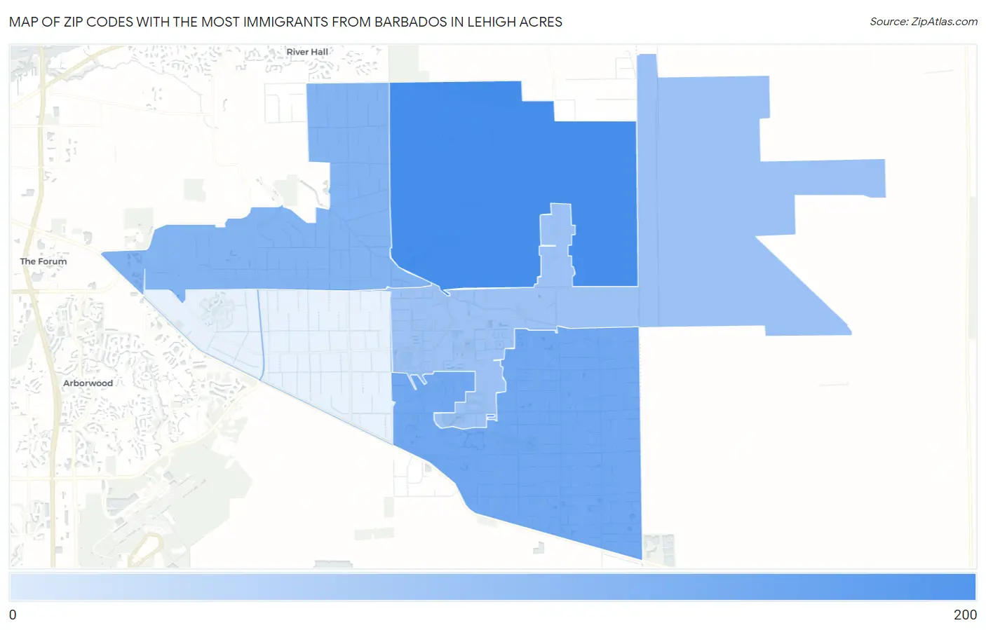 Zip Codes with the Most Immigrants from Barbados in Lehigh Acres Map