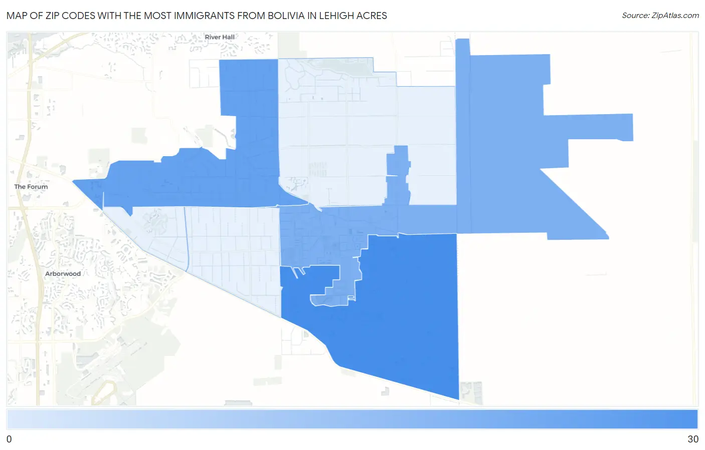 Zip Codes with the Most Immigrants from Bolivia in Lehigh Acres Map
