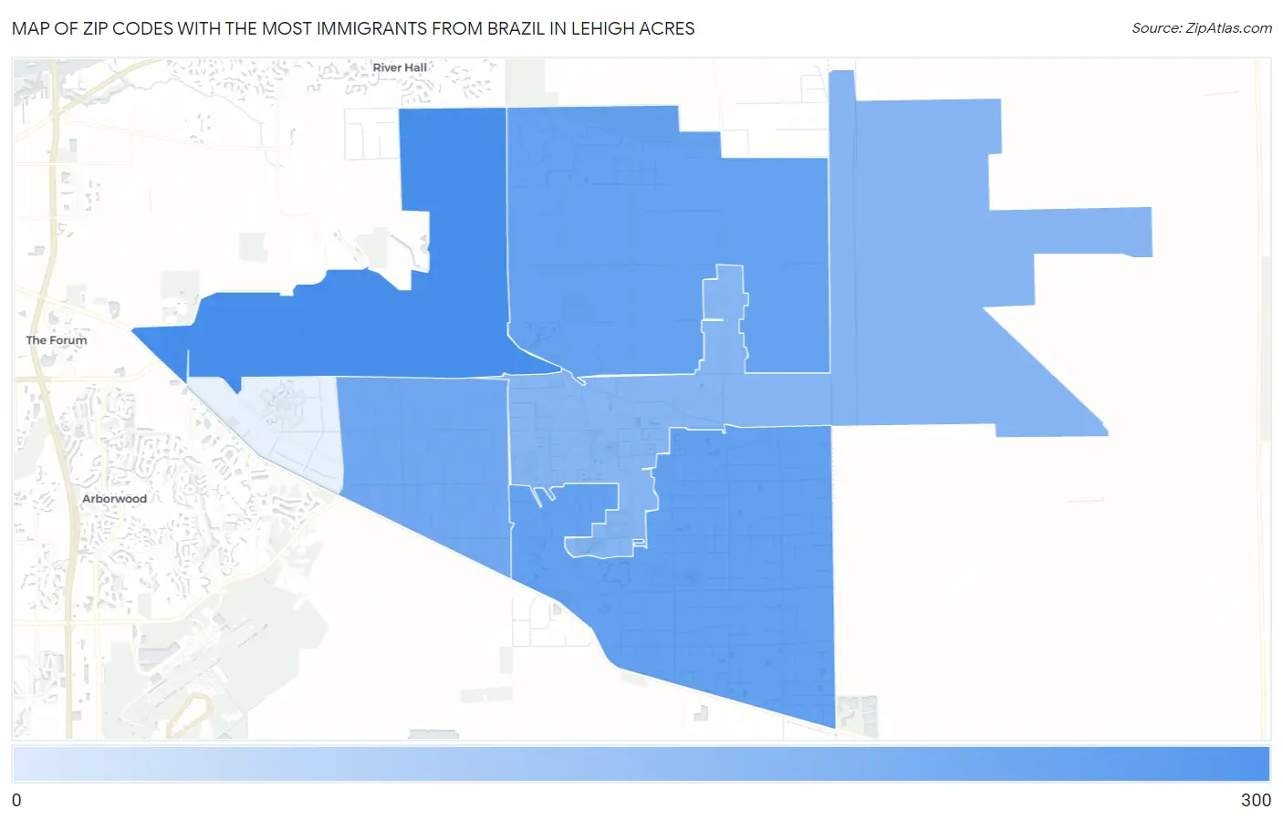 Zip Codes with the Most Immigrants from Brazil in Lehigh Acres Map