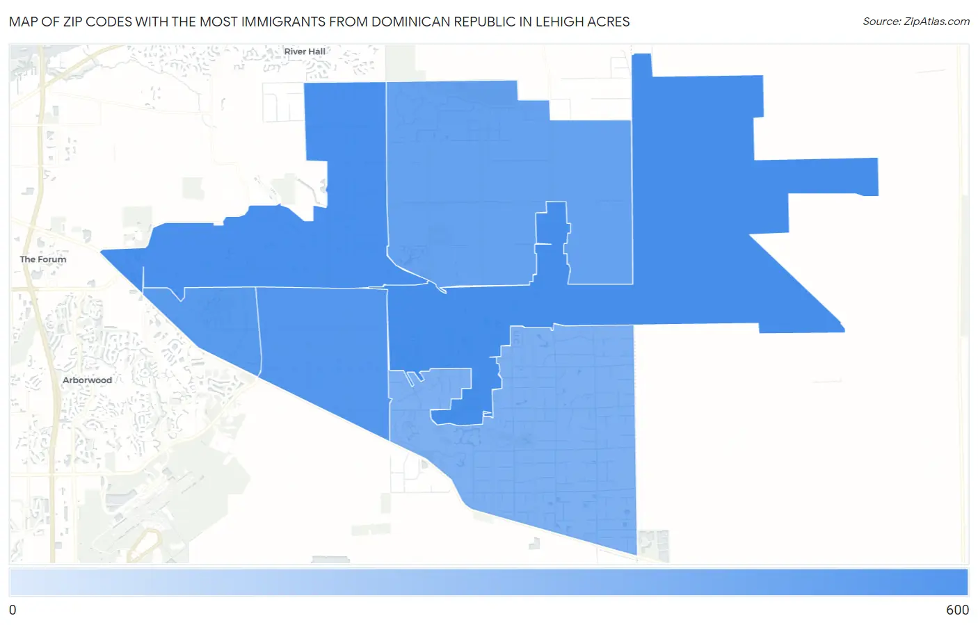 Zip Codes with the Most Immigrants from Dominican Republic in Lehigh Acres Map