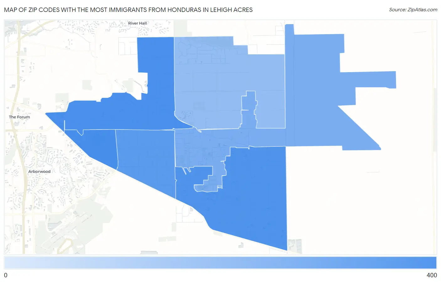Zip Codes with the Most Immigrants from Honduras in Lehigh Acres Map