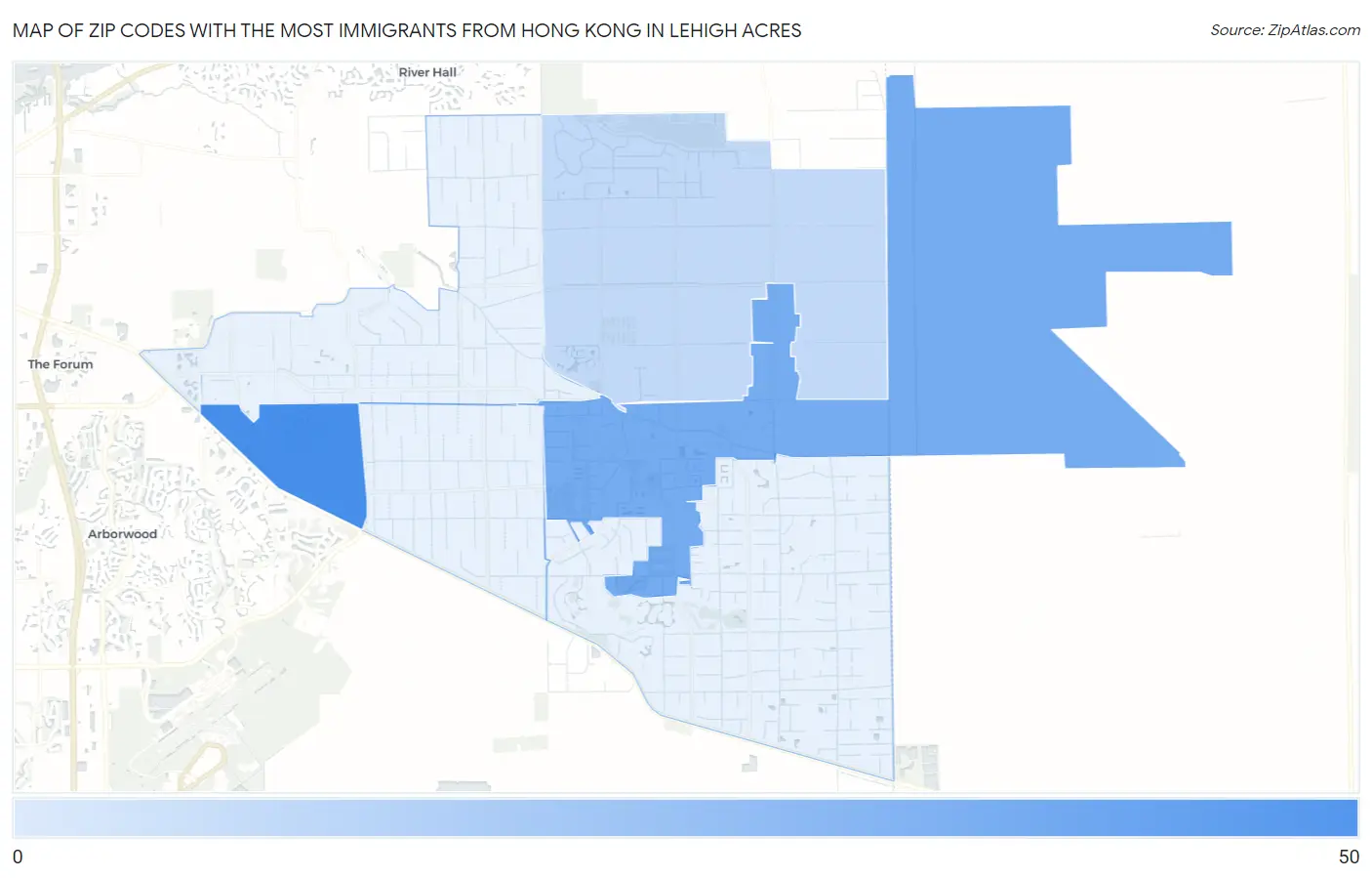 Zip Codes with the Most Immigrants from Hong Kong in Lehigh Acres Map