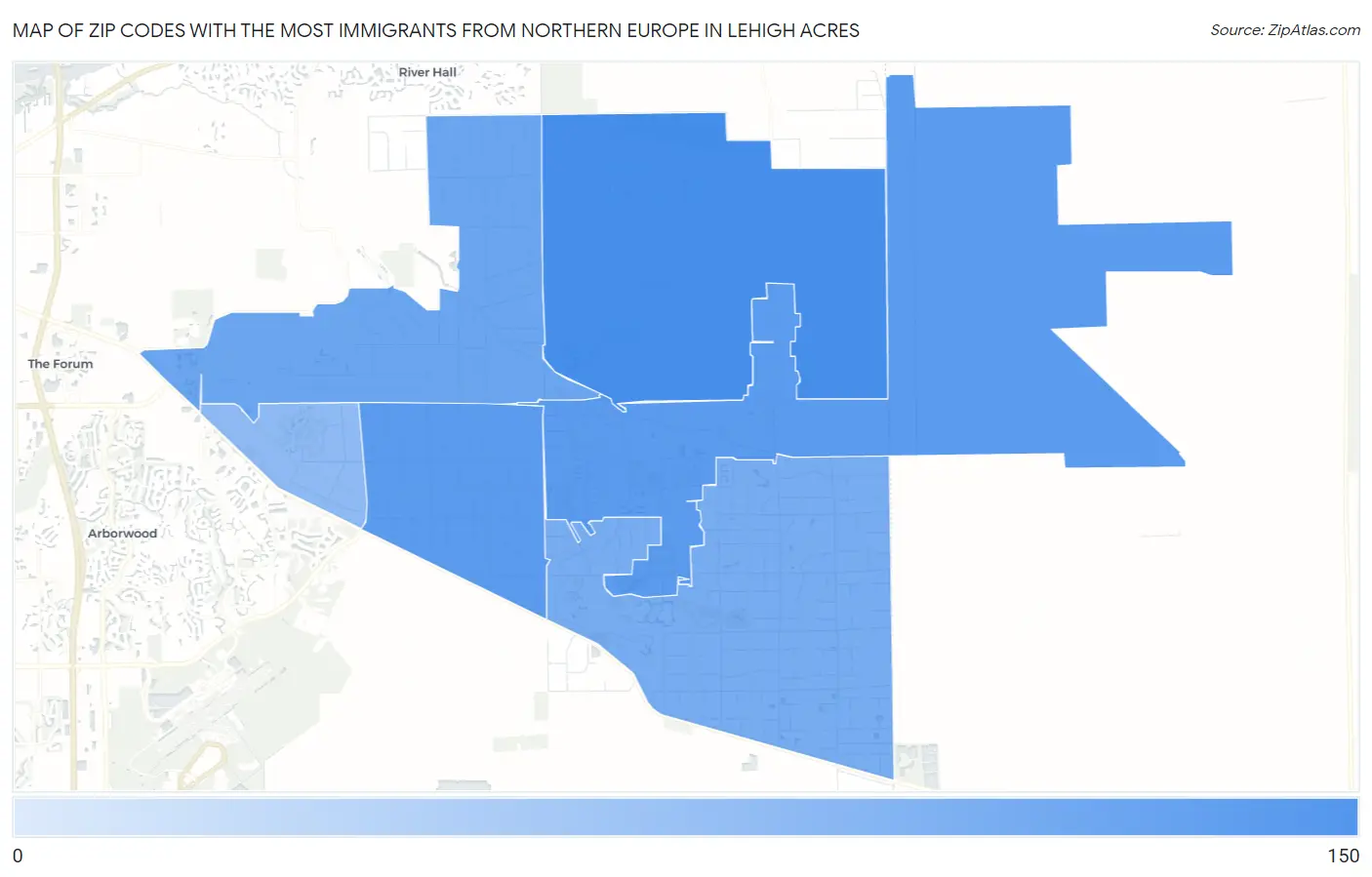 Zip Codes with the Most Immigrants from Northern Europe in Lehigh Acres Map