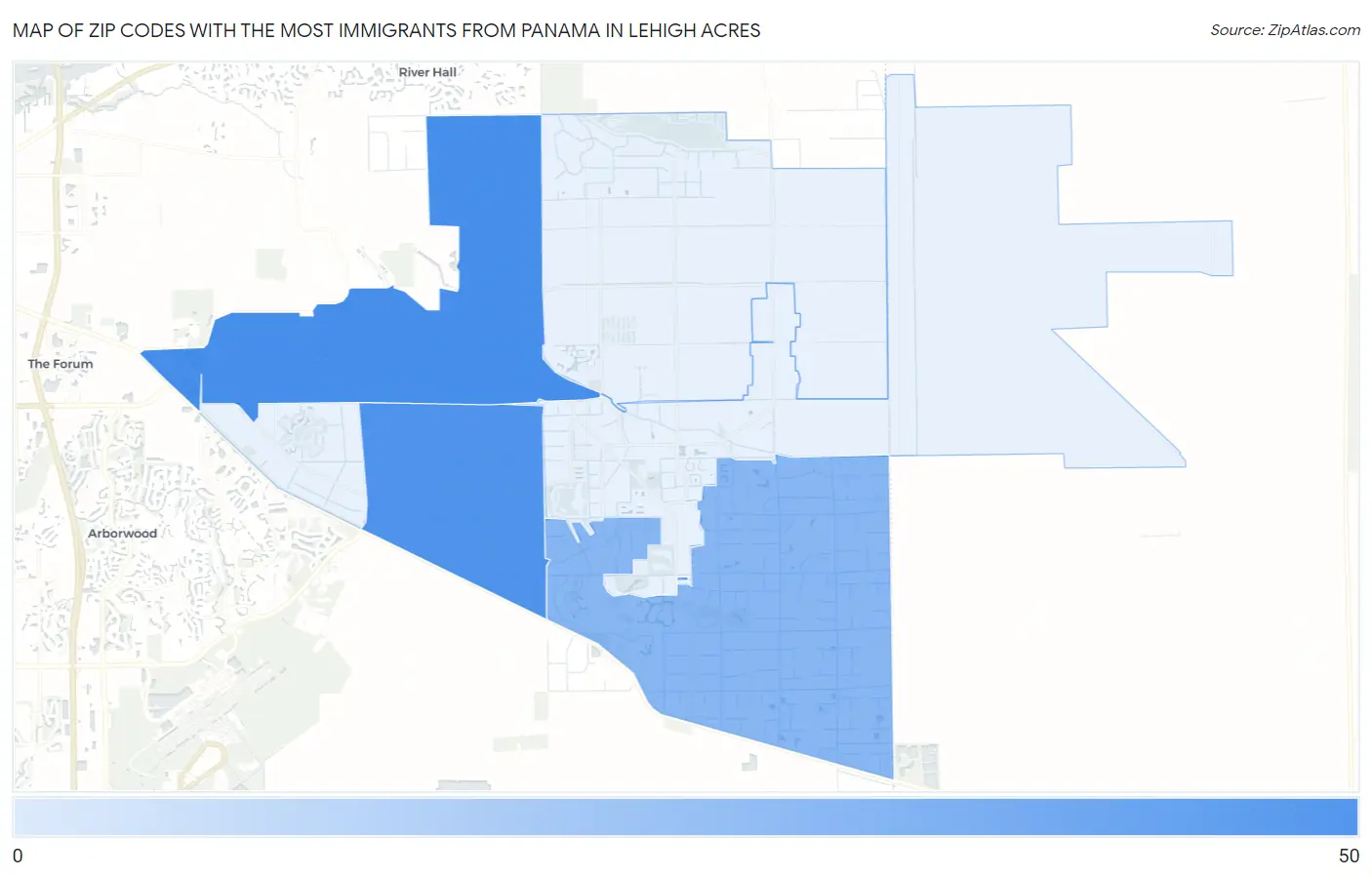 Zip Codes with the Most Immigrants from Panama in Lehigh Acres Map