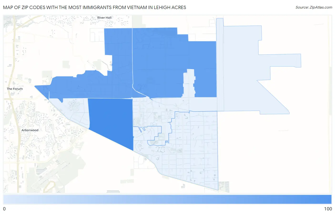 Zip Codes with the Most Immigrants from Vietnam in Lehigh Acres Map