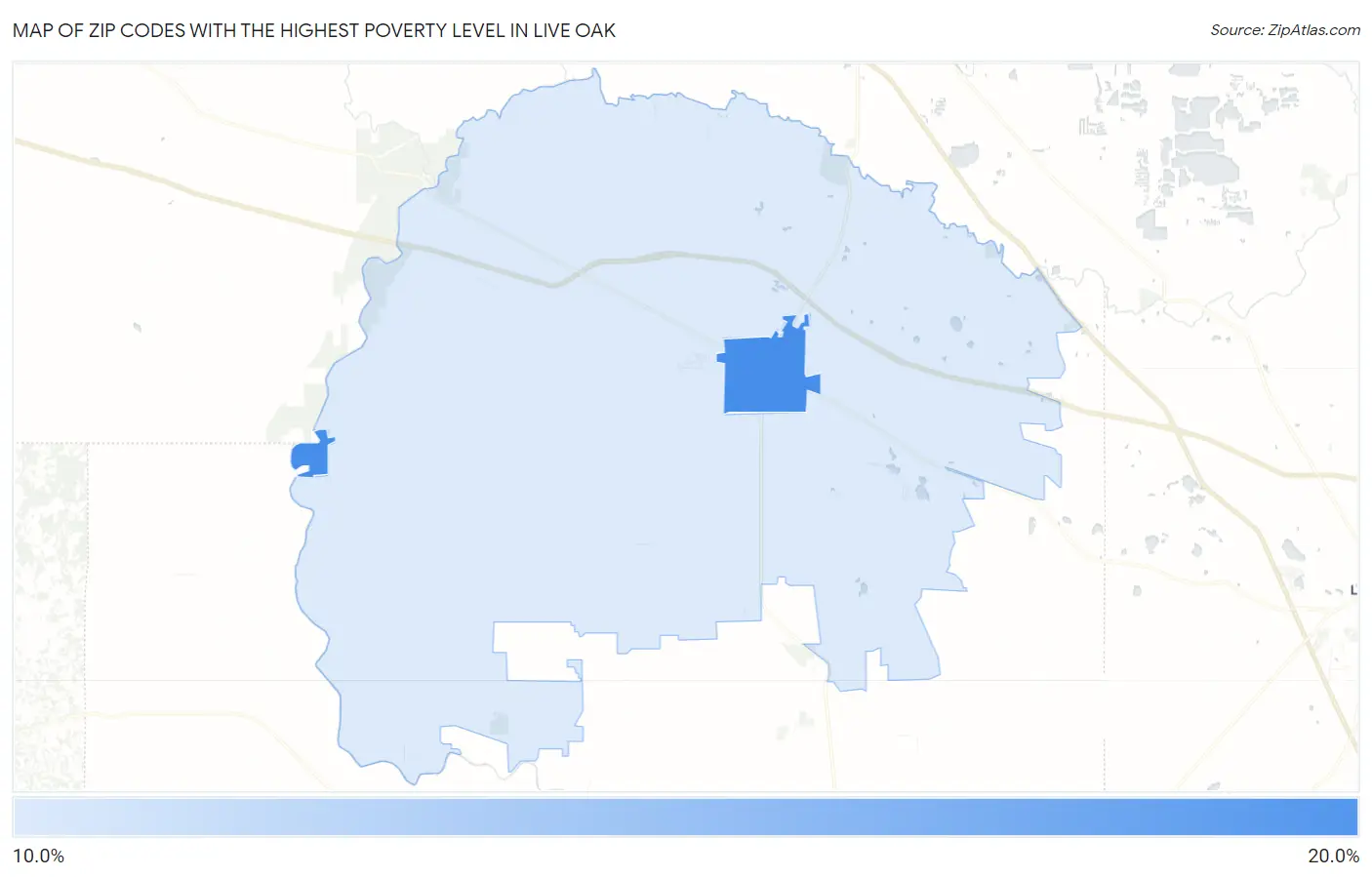 Zip Codes with the Highest Poverty Level in Live Oak Map