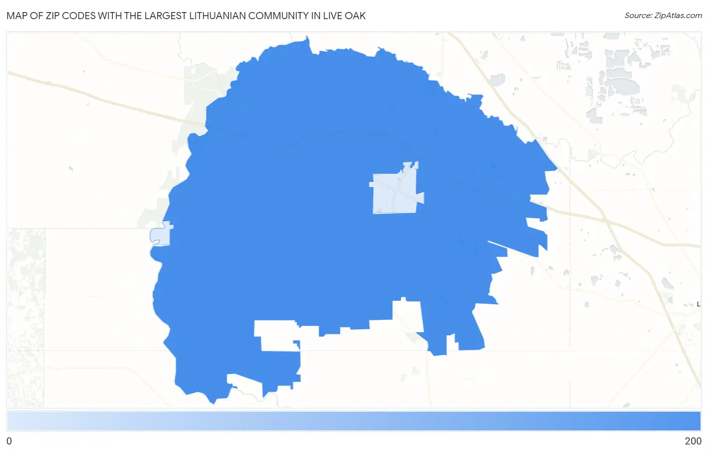 Zip Codes with the Largest Lithuanian Community in Live Oak Map