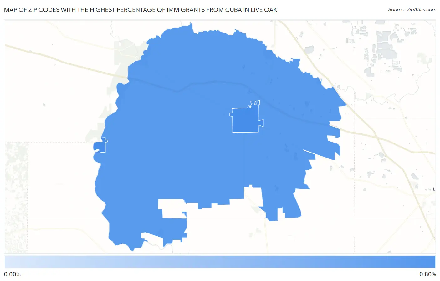Zip Codes with the Highest Percentage of Immigrants from Cuba in Live Oak Map