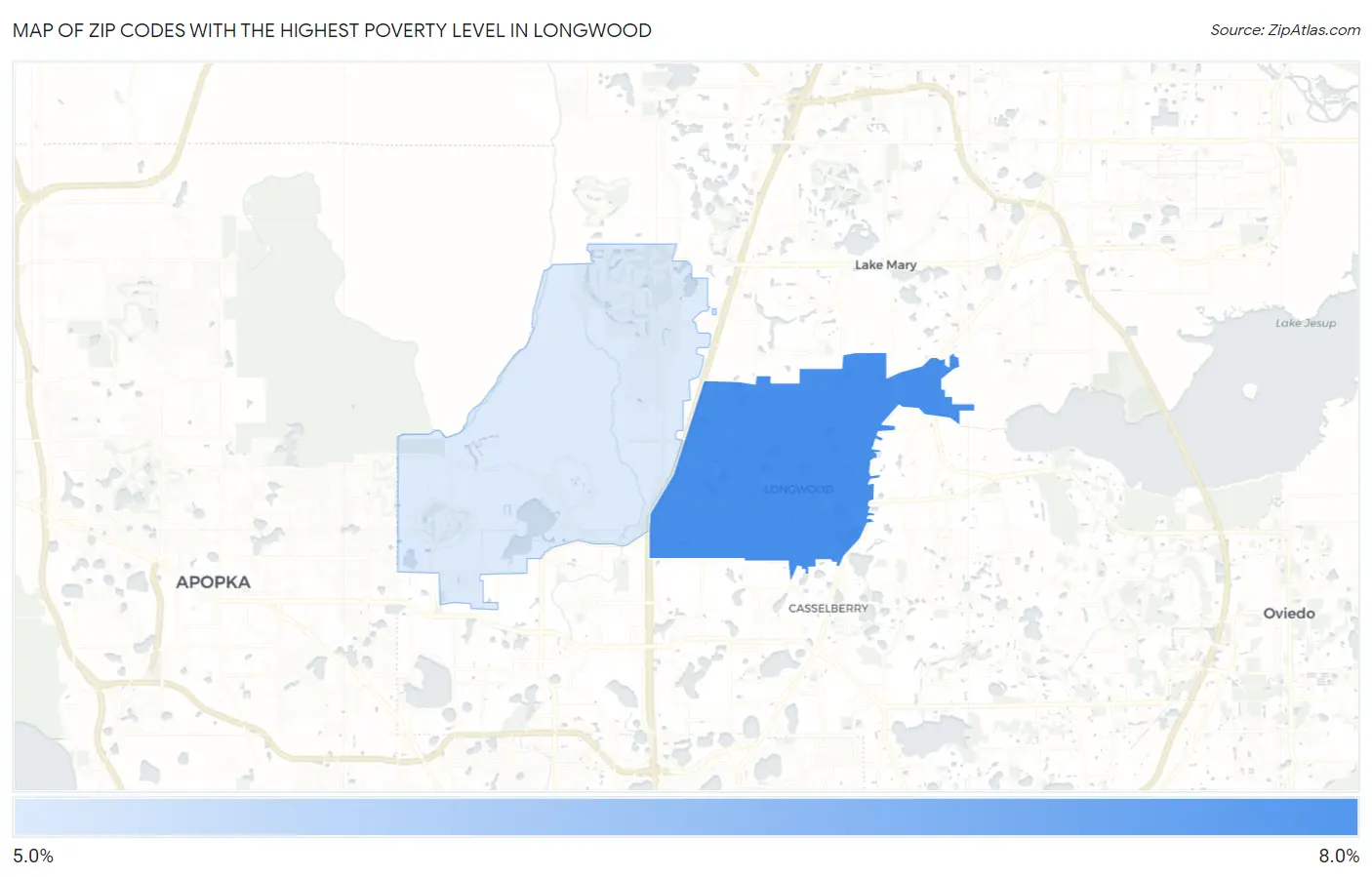 Zip Codes with the Highest Poverty Level in Longwood Map